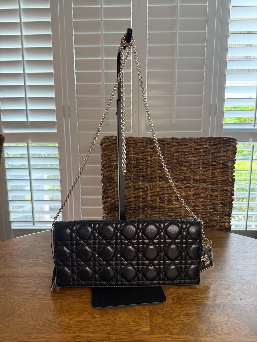 Dior Black Cannage Quilted Leather Chain Clutch with removable strap